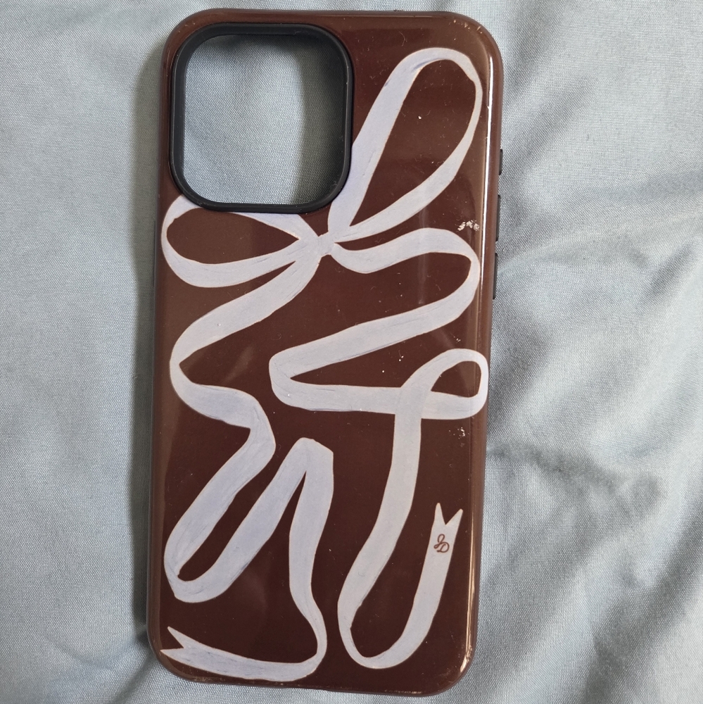 IPHONE 15 PRO MAX - Stylish Brown and Baby Blue Bow Phone Case